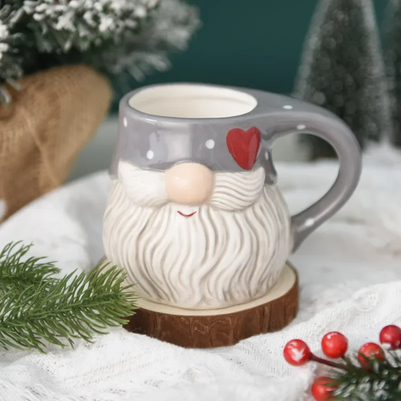 Vintage Santa Claus Cup Large Capacity Embossed Mug Cartoon Cute Bearded Old Man Teacup Office Mug Christmas Gifts Home Decor