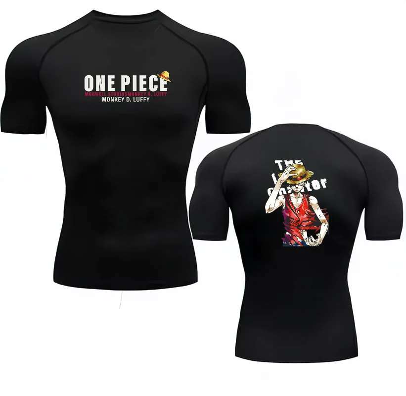 Bandai One Piece Men T-shirt Monkey D Luffy Print Compression Fitness Gym Quick Dry Sport T ShirtComfortableBreathableStreetwear