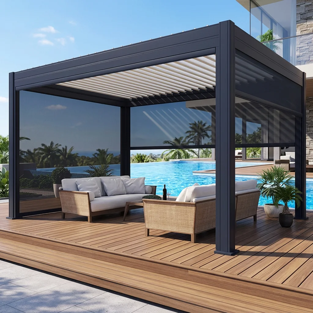 Luxurious Villa Backyard Pavilion Long Lasting Outdoor Aluminum Alloy Pergola Rainproof and Sunproof Casual Heavy Duty Gazebo