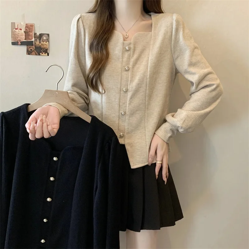 フランス女性プレミアムカジュアルブラウス春秋女性無地シャツコートレディースファッション大きいサイズ4XLボトムシャツトップス