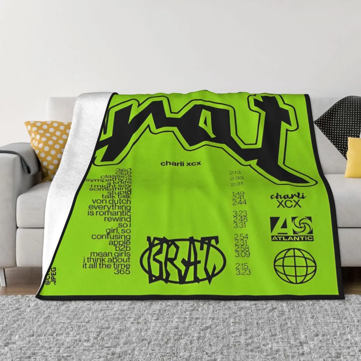 Brat Music Blanket Cover English Singer Charli Xcx Plush Throw Blanket Home Couch Portable Soft Warm Bedspread