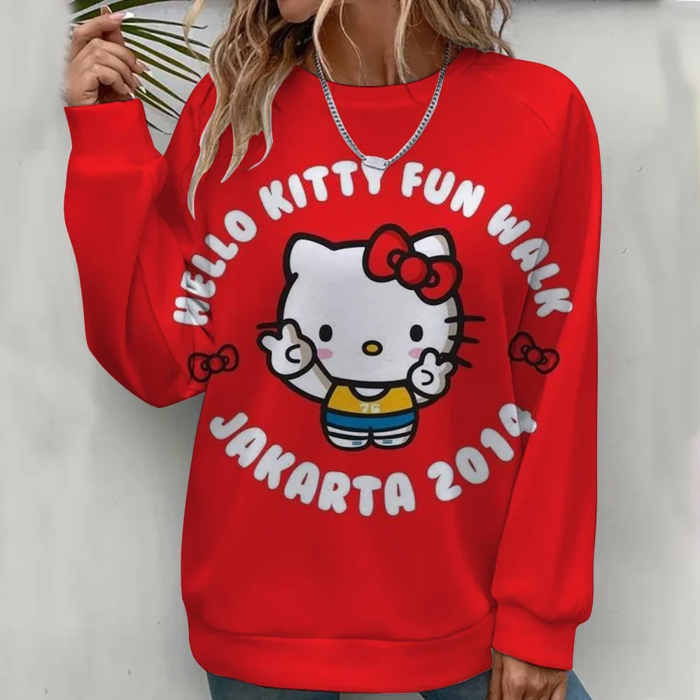Bluza damska Hello Kitty z kreskówki anime, modna, codzienna, wygodna, z okrągłym dekoltem, na wiosnę i jesień, odzież 2026