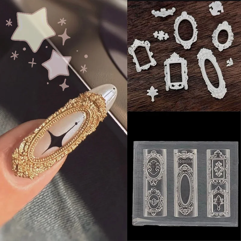European Retro Photo Frame Shape Silicone Nail Mold Nail Stamping Nails for DIY Nail Salon Design Stereoscopic Manicure Art Tool