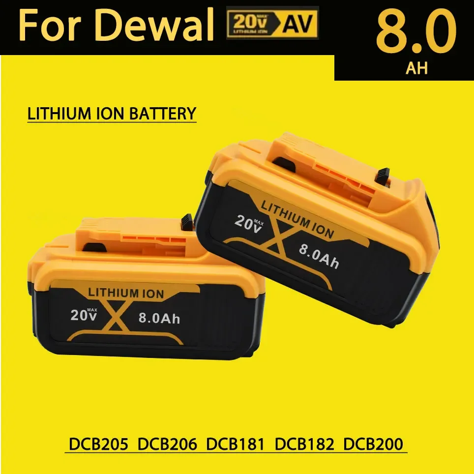 

for DeWalt 20V 8.0Ah rechargeable power tool battery,suitablefor DCB205 DCB204-2DCB200+charger with LED lithium-ion rechargeable