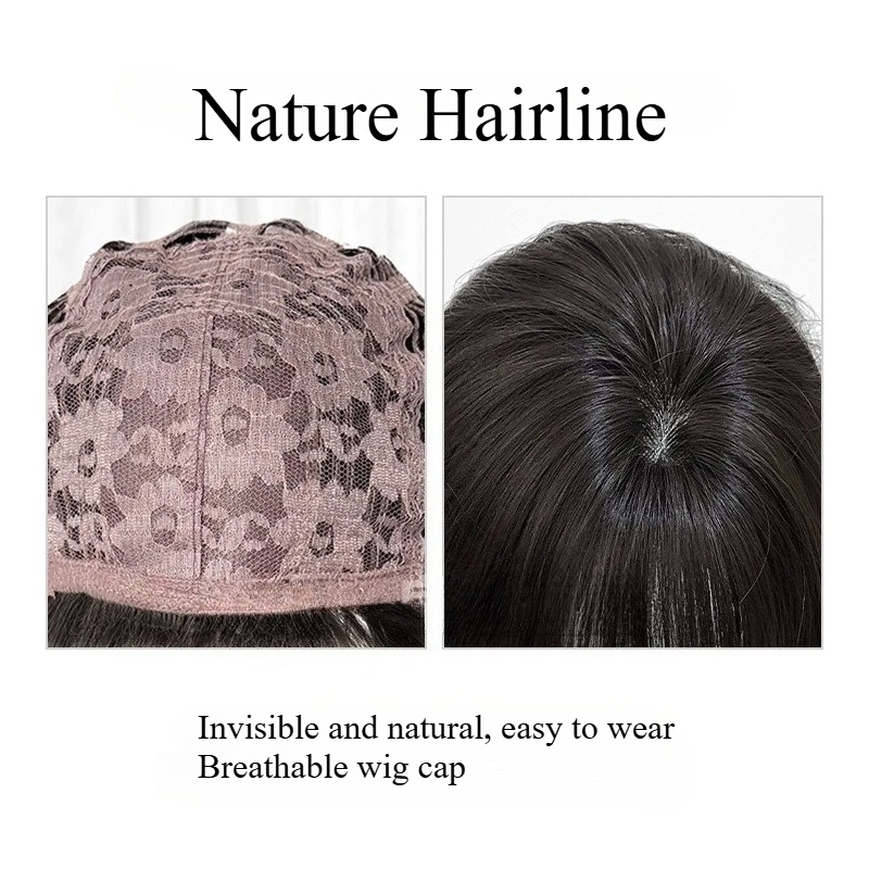 شعر مستعار بني أسود للنساء 24 بوصة شعر مستعار طويل مموج طبيعة المظهر لوليتا لطيف بيروكات صناعية ارتفاع درجة الحرارة الألياف شعر مستعار #6