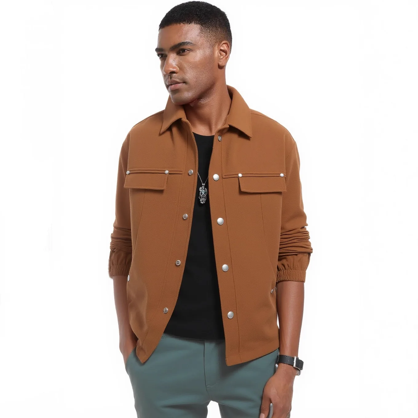 

Men's Fashionable Lapel Jacket Trendy Button-Decorated Coat with Three-Dimensional Pocket for Teenagers
