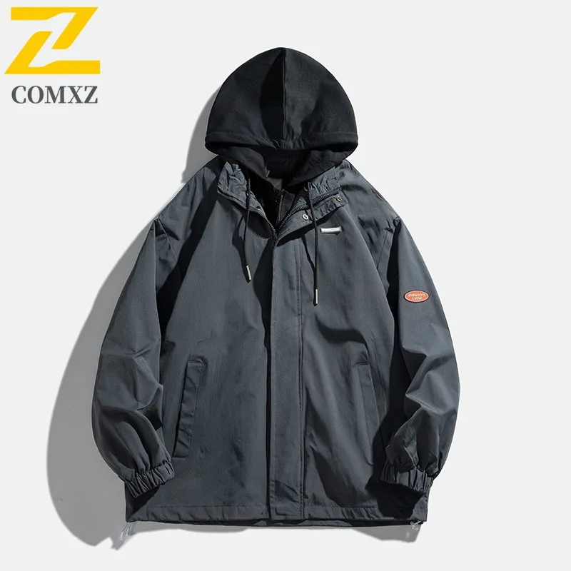 

COMXZ Men Varsity Jacket Loose Hooded Versatile Walking Casual Fashionable Fishing Windbreaker Jacket Camping Comfortable Coat