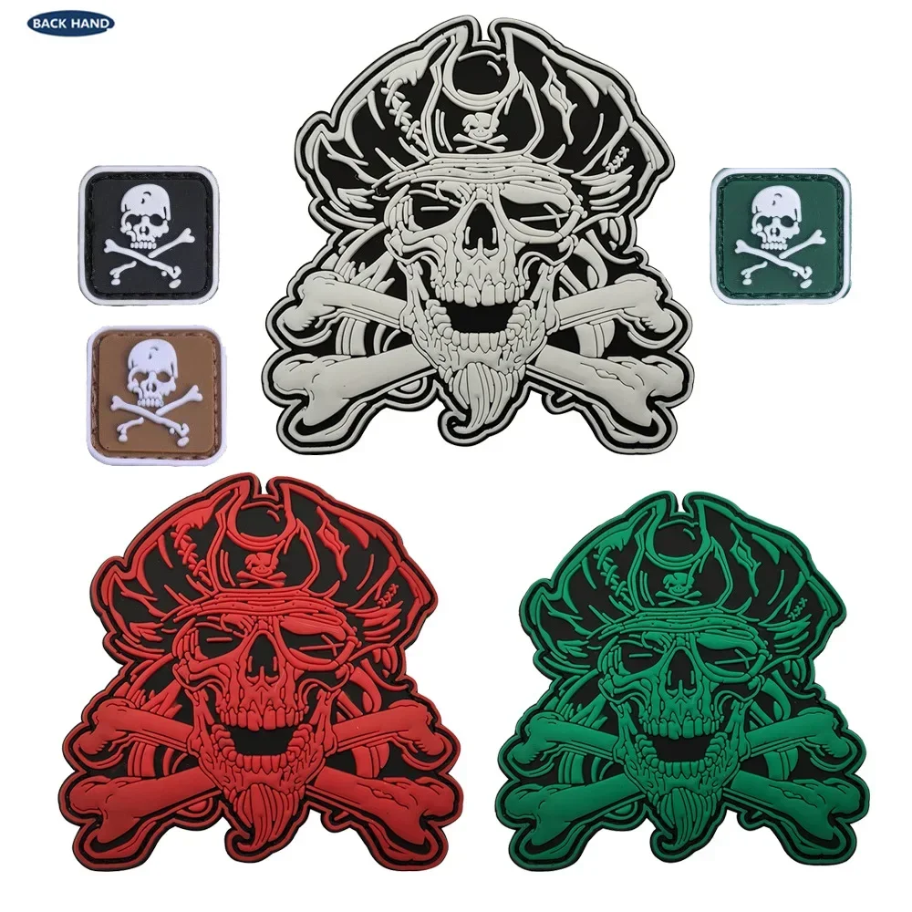 Pirate Captain Jack Skull PVC Patches Glow Emblem Hook&loop Armband Military Morale Badge Tactical Accessories Backpack Sticker