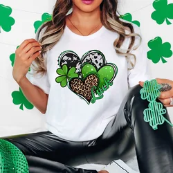Women's St. Patrick's Day Casual T-shirt Lucky Clover Heart Print TShirt Simple St Patrick Shirt Love St Patrick Shirt for Women