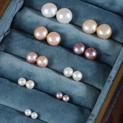 Real Natural Pearl Stud Earrings Womens 925 Sterling Silver Round Button Cultured Freshwater Pearls Ear Studs Classical Jewelry