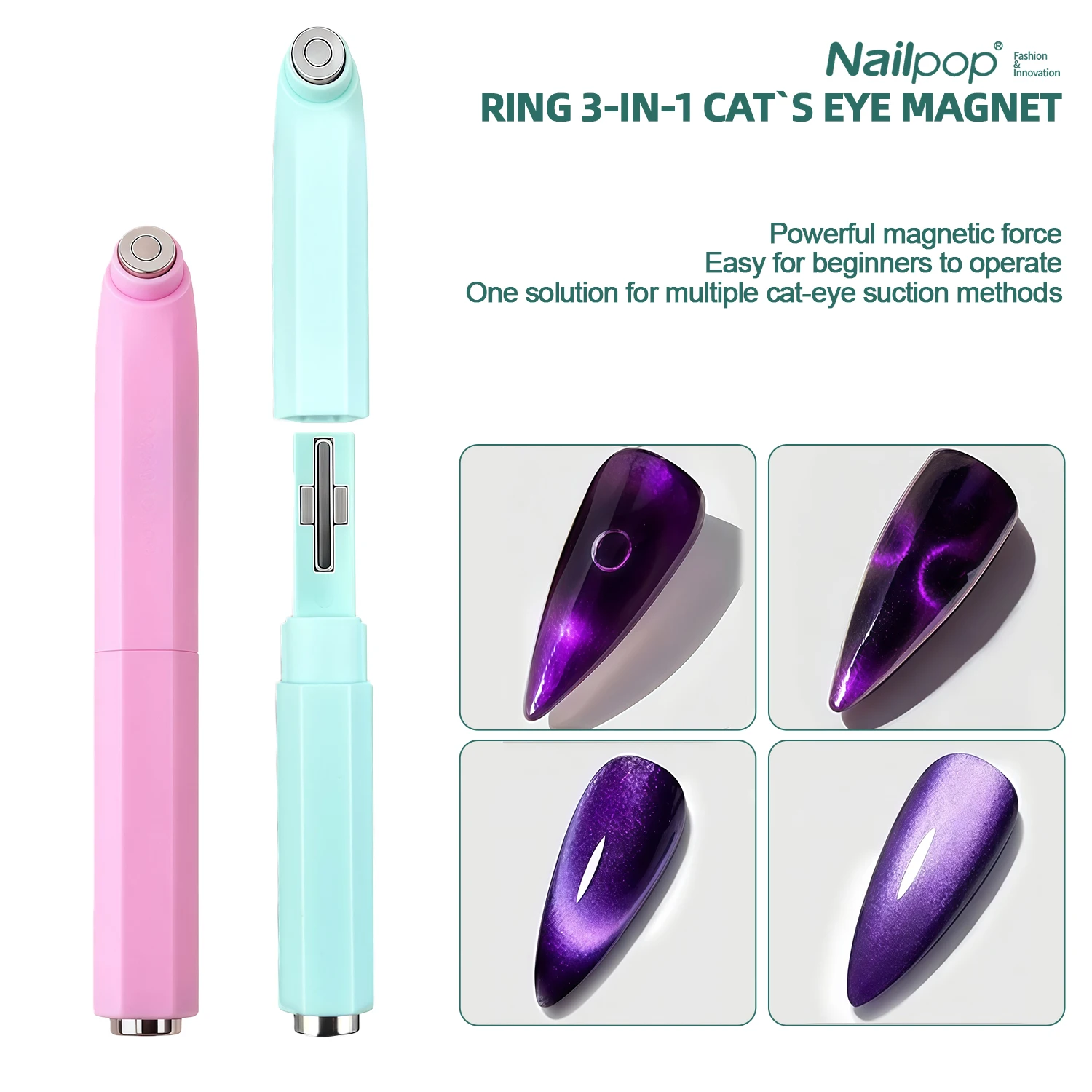 Nailpop vários modelos ímã de olho de gato 3-em-1 multifuncional arte de unha bastão magnético forte para esmalte em gel ferramenta de manicure diy 1 peça