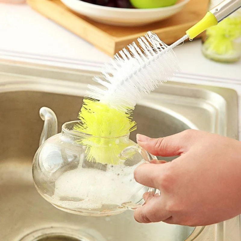 Round Head Bendable Long Handle Cup Brushes Bottle Brush Cleaning Brush Home Kitchen Gadget Random Color