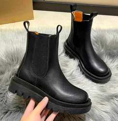 Botas femininas de luxo quente sola grossa chelsea botas femininas plana botas casuais sapatos de moda de alta qualidade para mulher zapatos de mujer