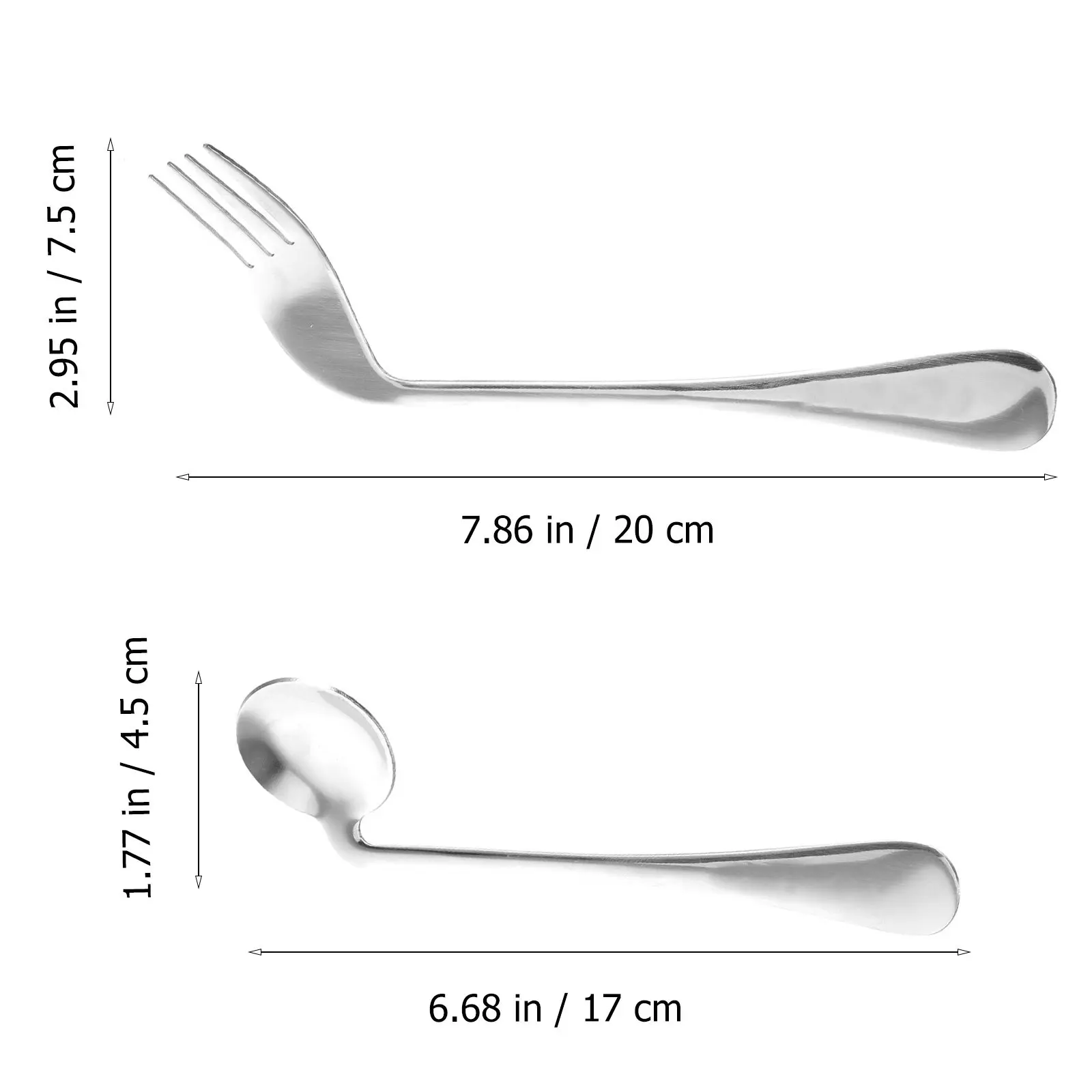 1Set Left-Handed Angled Spoon Fork Stainless Steel Auxiliary Eating Utensil for Elderly Disabled Patients Ergonomic Feeding Aid
