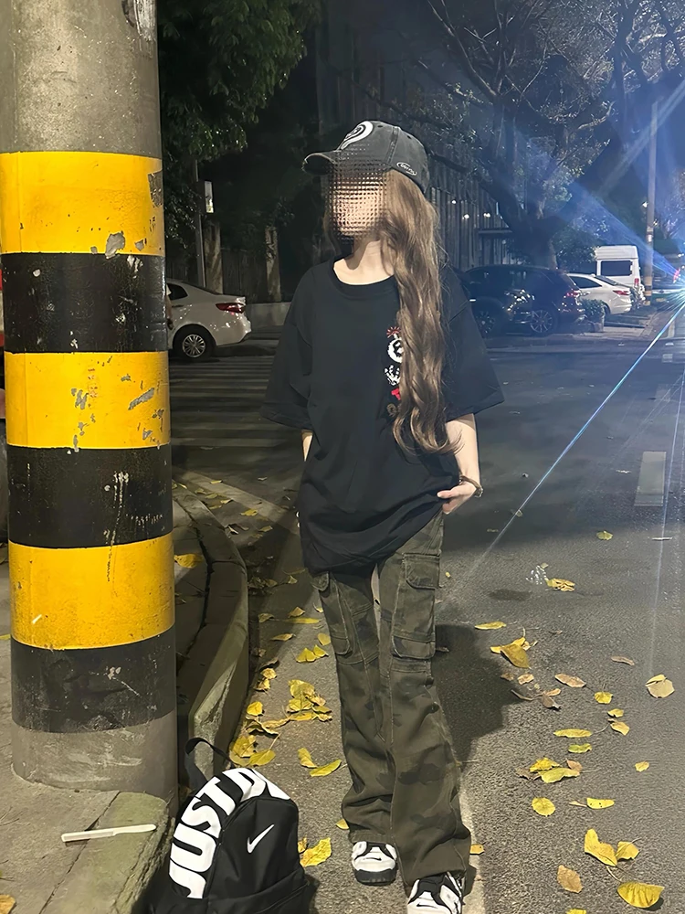 Cseta de Manga Curta Estilo Americano para Mulheres, Nova, Solta, Versátil, Sensação de Alta Qualidade, Top de Manga Curta...