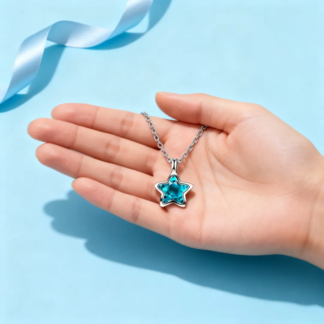 New Trending 925 Sterling Silver Blue Shining Crystal Star Necklace for Women Fashion Party Wedding Accessories Jewelry Gifts