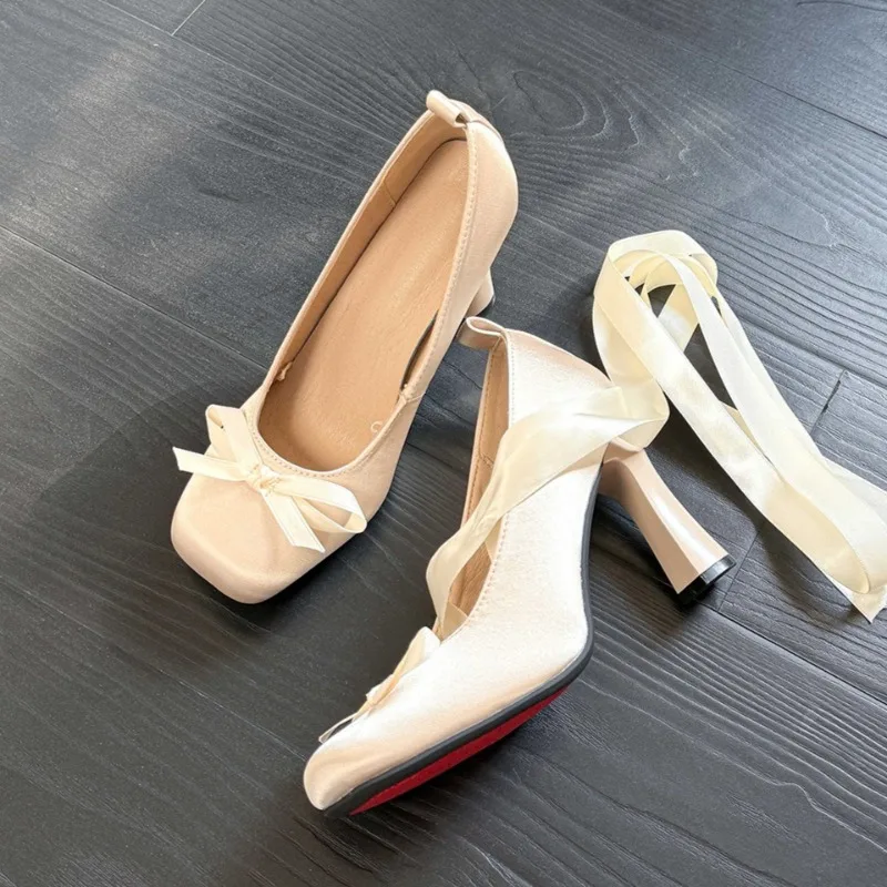 

Sweet Women's Mary Jane Shoes Exquisite Bow Ballet High Heels for Woman Fashion Lolita Casual Shoes Designer Shoes Zapatos Mujer