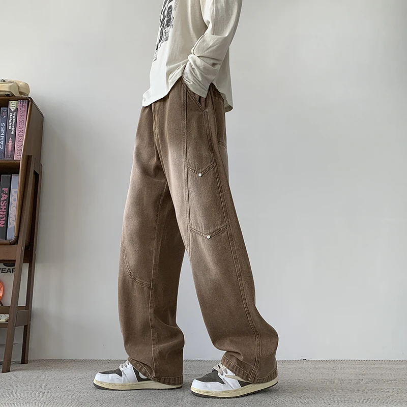 2026 American Y2K Retro Patchwork Nail Bead Jeans Men's HIP hop street Design Sense Loose Straight Leg Pants