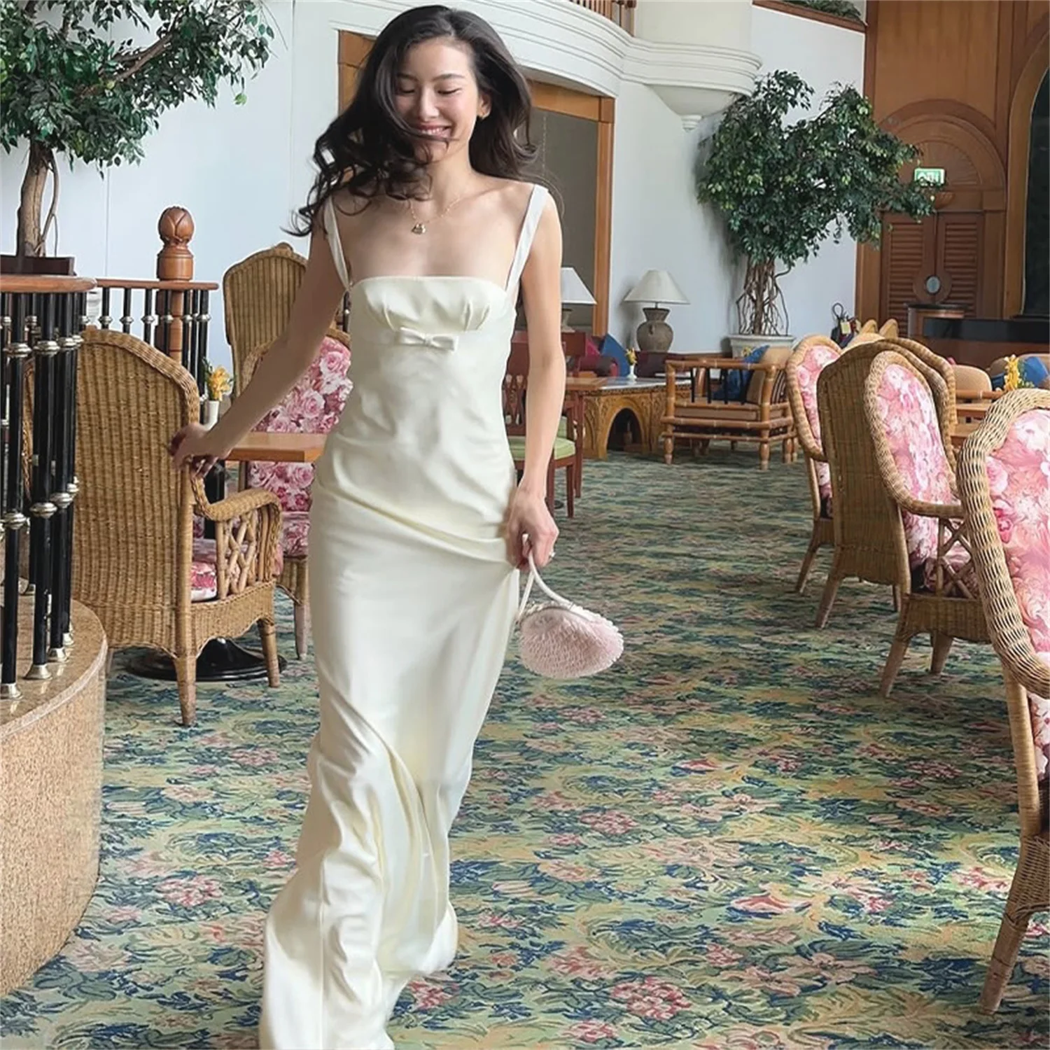 EINY Chic y2k elegante satén Slips espalda descubierta vendaje sólido Sexy ceñido al cuerpo Maxi vestido de verano ropa de mujer fiesta de noche vacaciones de cumpleaños