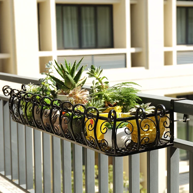 

European Style Iron Railing Flower Rack Window Plant Stand Balcony Flower Stand Outdoor Decoration Hanging Wall Railing Pot Rack