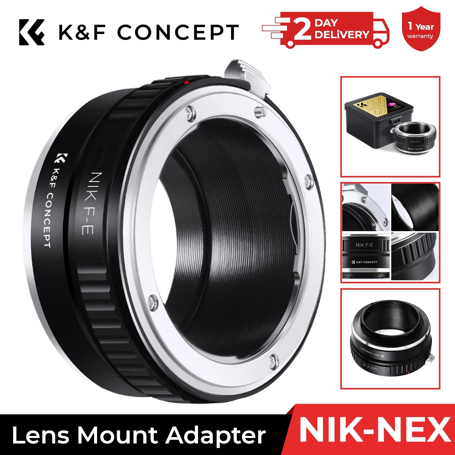 K&F CONCEPT NIK F-E Lens Adapter Ring For Nikon F Nikkor AI Mount Lenses to Sony NEX E-Mount NEX-3 NEX-5 a6000 a5000 Camera Body