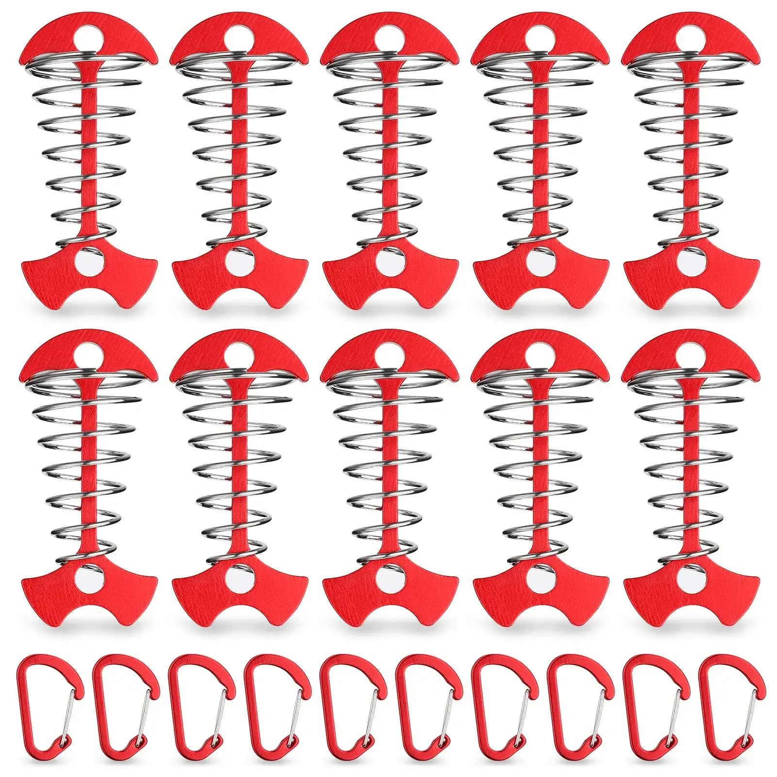 Clavijas de anclaje de cubierta de piezas, Tensor de cuerda de carpa, ajustador de cable Guyline, resorte de amarre de cubierta de aluminio a prueba de viento, 10 unidades