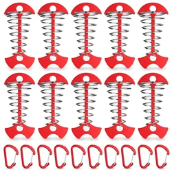 10pcs Deck Anchor Pegs Windproof Aluminum Deck Tie Down Spring Fishbone Tent Anchors Tent Rope Tensioner Guyline Cord Adjuster