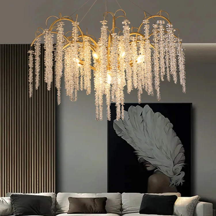 

Luxury Led Wistaria Crystal Ceiling Chandelier Art Strip Branches Design Pendant Lamp Villa Hall Hanging Light Home Decor Lustre