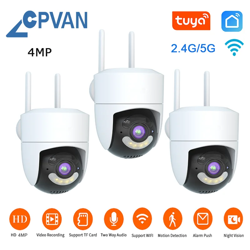 

CPVAN Tuya PTZ камера уличное умное автоматическое отслеживание 4MP беспроводная Wifi камера безопасности Обнаружение движения для домашнего наблюдения