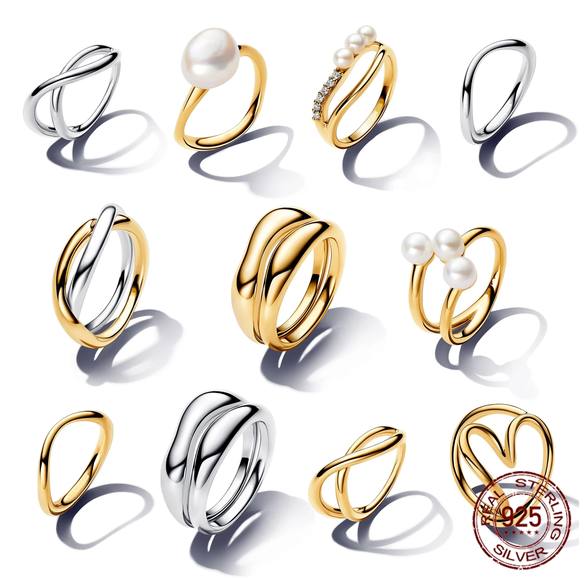 2024 nuevo lanzamiento de anillos abiertos de perlas de plata 925 para mujer, anillo Irregular de corazón para boda, regalo de joyería fina Compatible Original