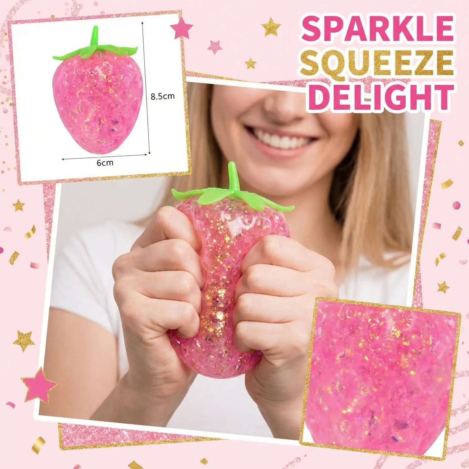 Taba Squishies Strawberry Fruit Squeeze Toys Kawaii Sticky Stress Fidget Toy Gift Perfect Desk Accessory for Kids Adults
