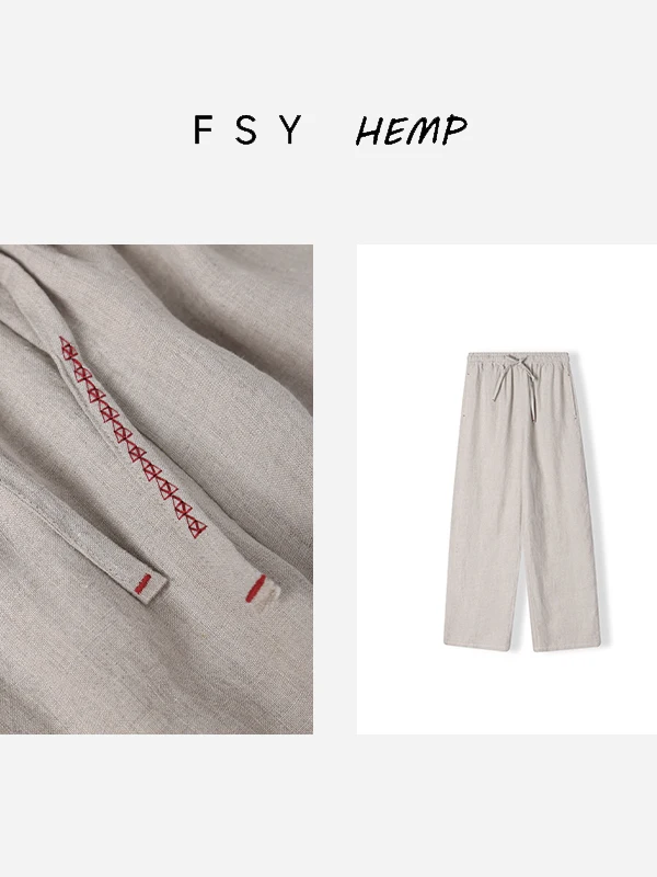 

Женские повседневные брюки Han Han Han с высокой талией, прямые, из хлопка и льна, летние 2025, с декоративными элементами