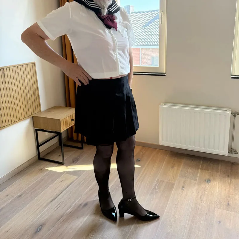 

Men Cross dresser Japan School Girl JK Uniform Short/long Sleeve Cosplay Sissy Navy Sailor Set Pleated Skirt COS Anime Costume