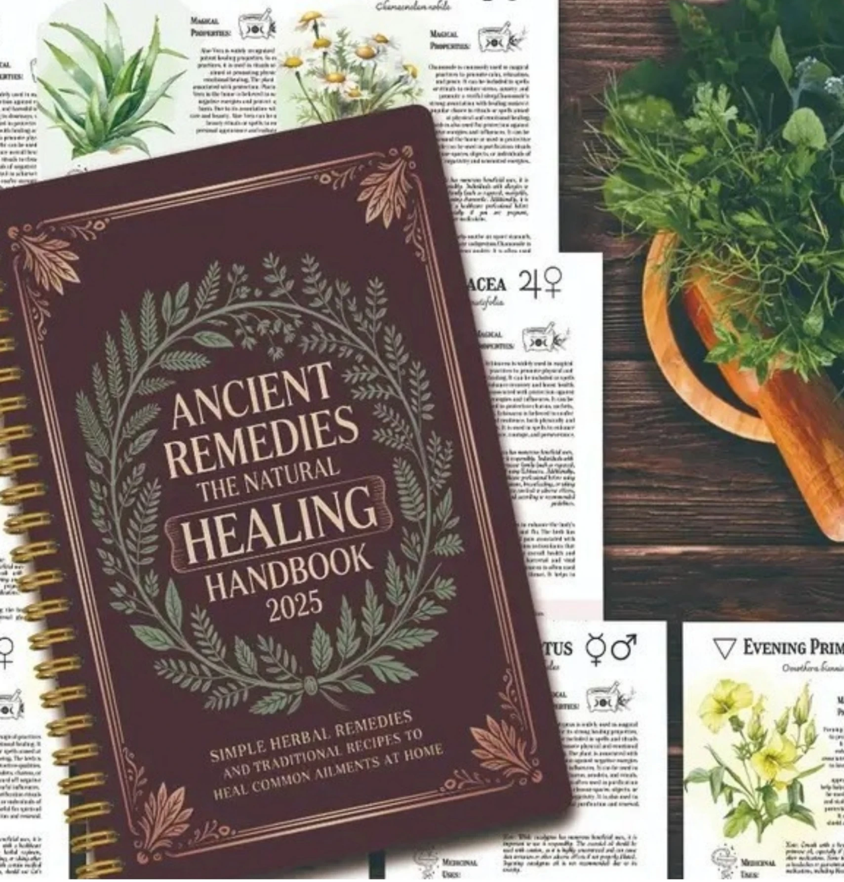 Natural Healing Guide Spiral Bound Herbal Book with Step-by-Step Recipes for Heart Health Blood Pressure and Focus Enhancement