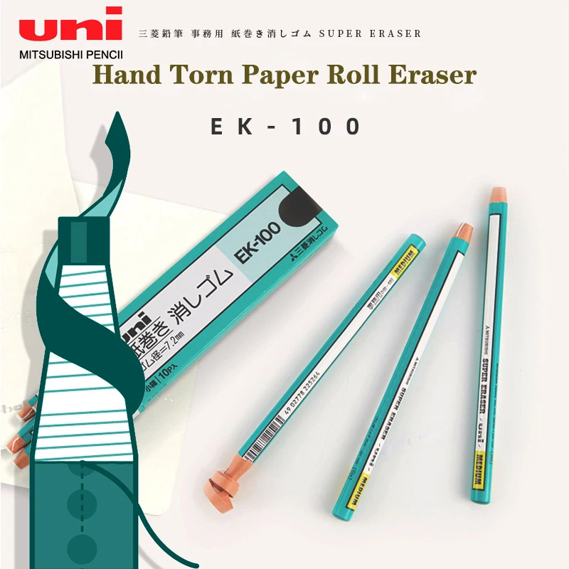 UNI Eraser EK-100 Mechanical Pencil Eraser Pen Shape Sketching Painting High Gloss Rubber Roll Paper Tearable Eraser Stationery