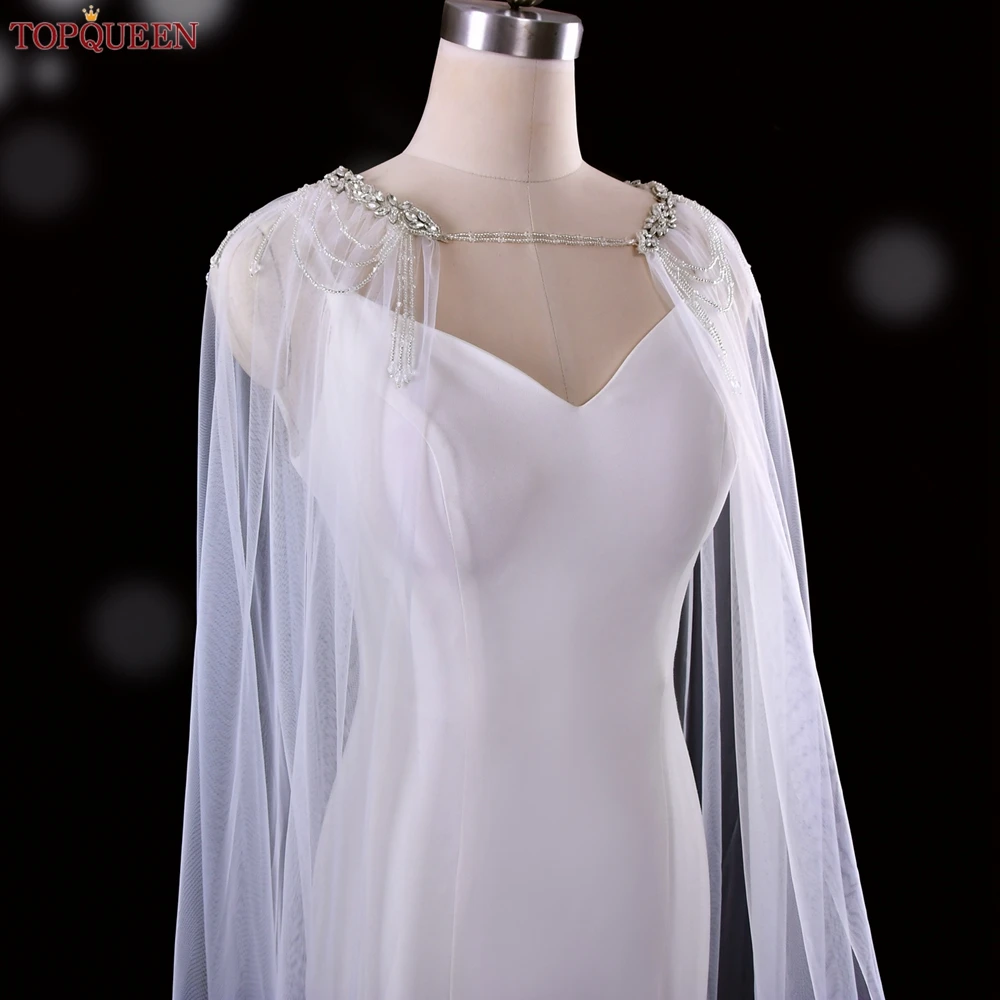 TOPQUEEN G83 Wedding Long Cape Veils Bridal Bolero Women Jacket Cathedral Wedding Veil Bachelorette Party Accessories for Bride