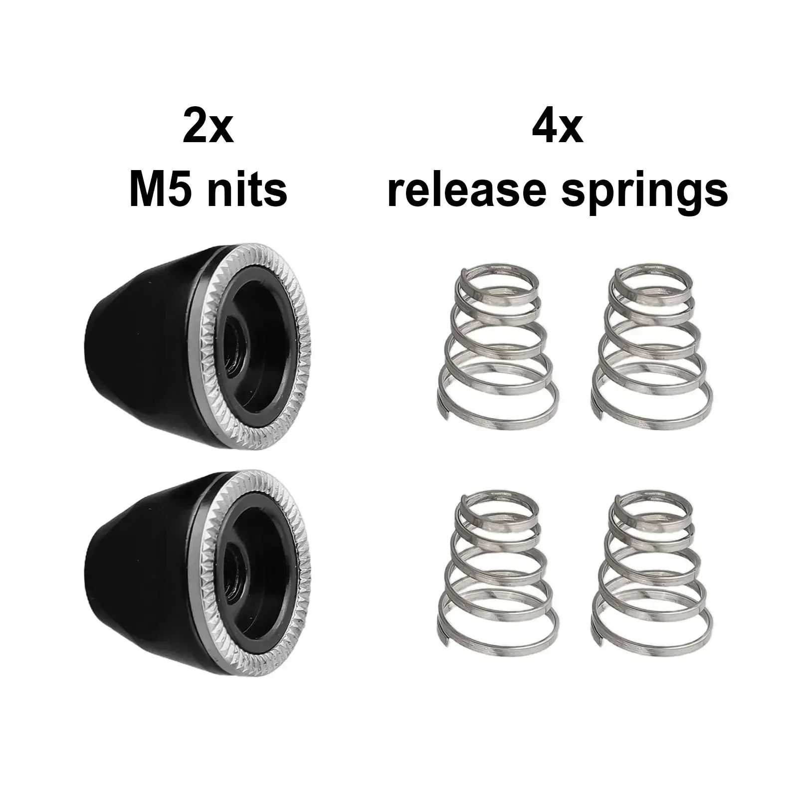 4 pezzi RELEASE QUICK Bike Anteriore/Ruota posteriore SPANCO MOLLA + 2 X M5 Dado Vite Asse Bullone Mozzi bicicletta Parte di ricambio