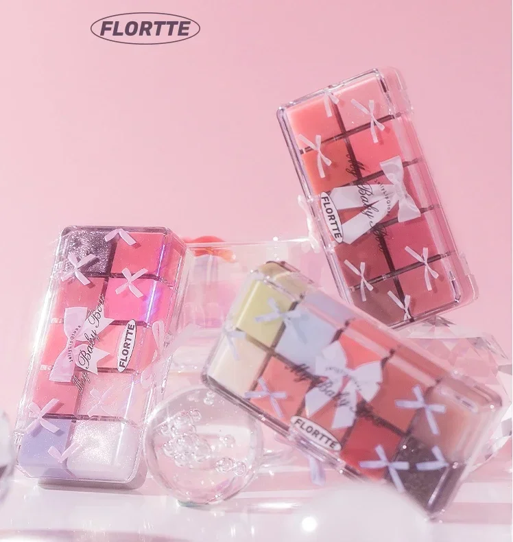 FLORTTE Peng Princess Jelly Lip Gloss Ten Color Toned Lip Frozen Plate Red Lip Glaze Palette