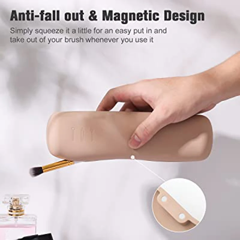 Travel Makeup Brush Holder, Magnetic Anti-Fall Out Silicon Portable Cosmetic Face Brushes Holder