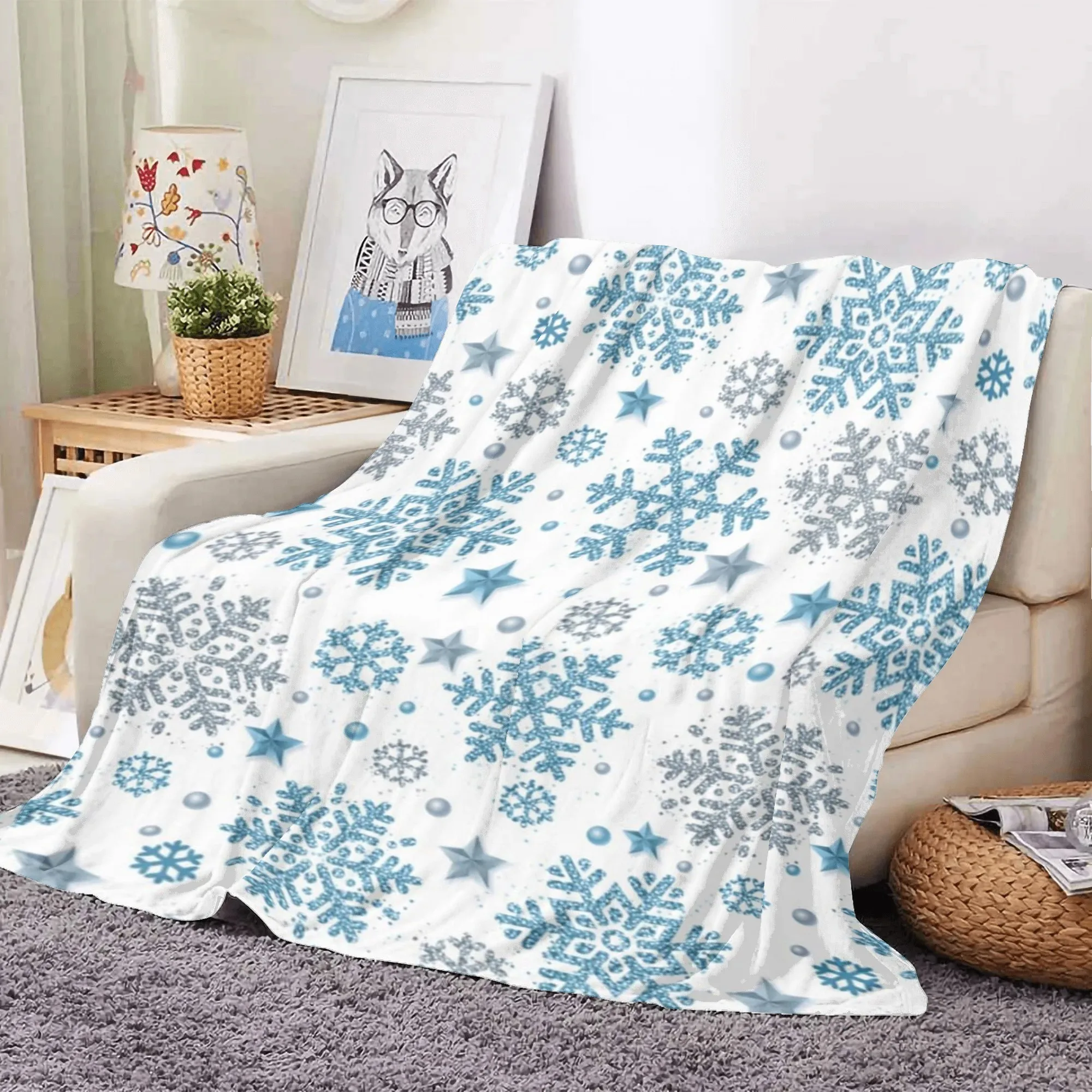 بطانية عيد الميلاد المريحة على شكل ندفة الثلج - رمي فانيلا ناعم ودافئ للأريكة والسرير والسفر - مناسب لجميع المواسم، ديكور عطلة مضاد للحساسية