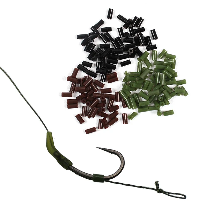 Manchons Anti-emmêlement en silicone pour pêche à la carpe, 200x, vert, marron, noir, adapté avec crochet 2 4 6 8 pour plate-forme de cheveux de pêche à la carpe