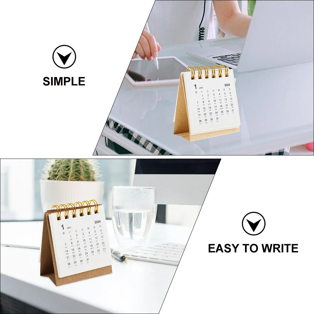 3 Pcs 2024 Desk Calendar Date Simple Style Note Standing Mini Flip for Paper Small Office Desktop