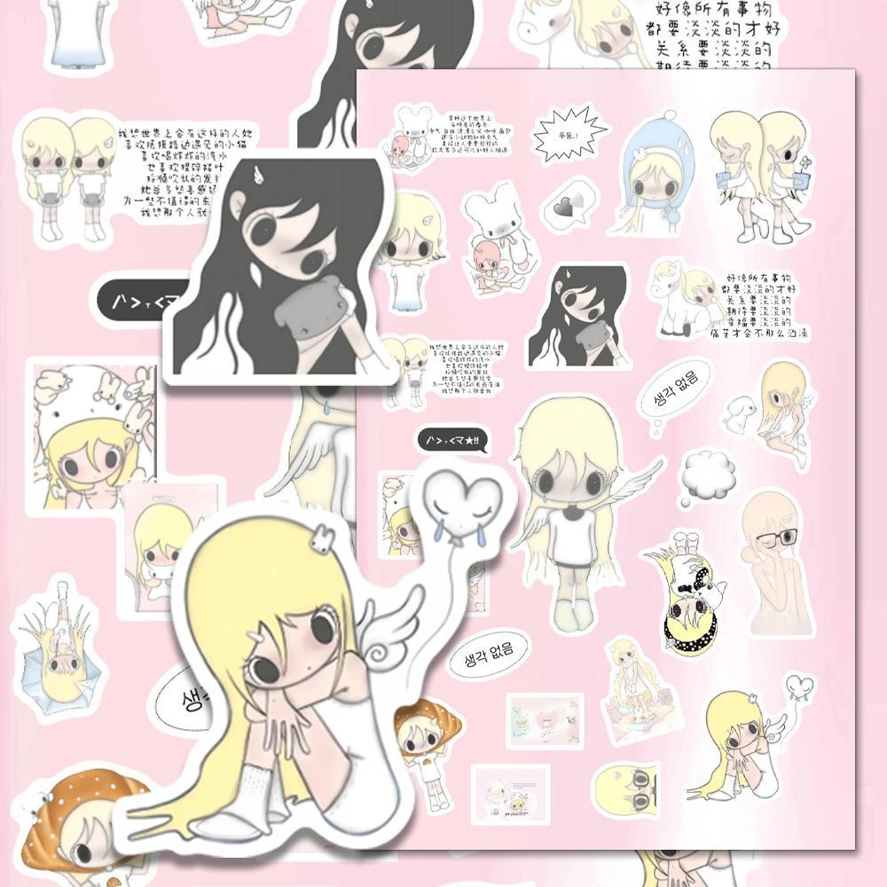 16 Blatt handgezeichnete Cartoon-Aufkleber mit koreanischen Mädchen im Anime-Ins-Stil, DIY-Spielzeug für Telefon, Reisetasche, ästhetische Aufkleber, kreative Geschenke – Detail 7