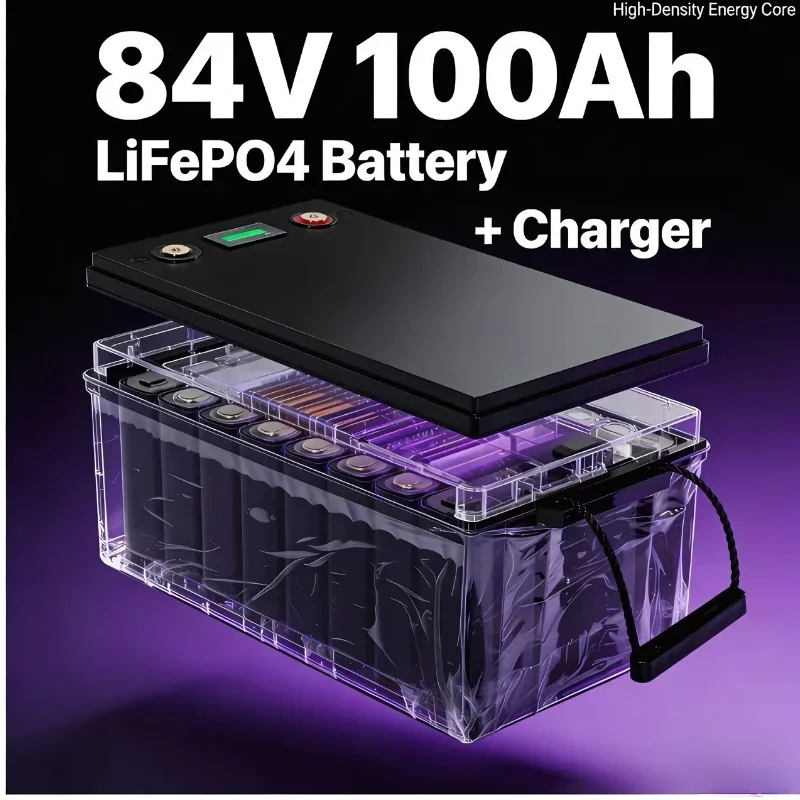 

84V 100Ah LiFePO4 Battery (8400W, BMS + Charger | Sicys EV RVs/Campers: 8400W powers AC, fridges, and electronics for off-grid t