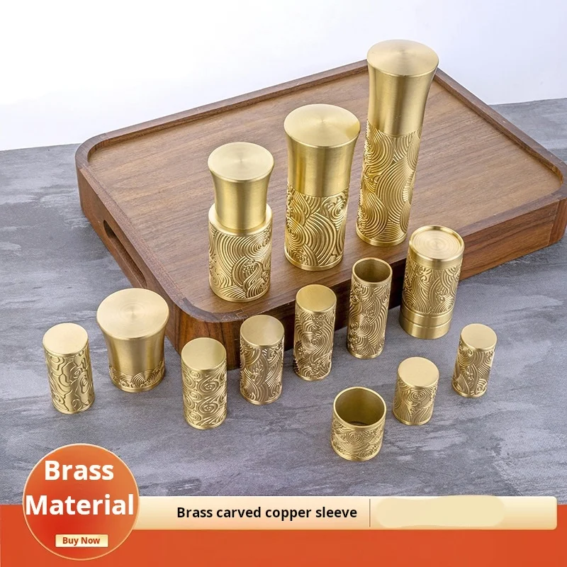 Brass Carved Gloves Pure Copper Foot Covers Chinese Accessories Carved Bed Column Covers Carved Copper Covers Retro Bedroom
