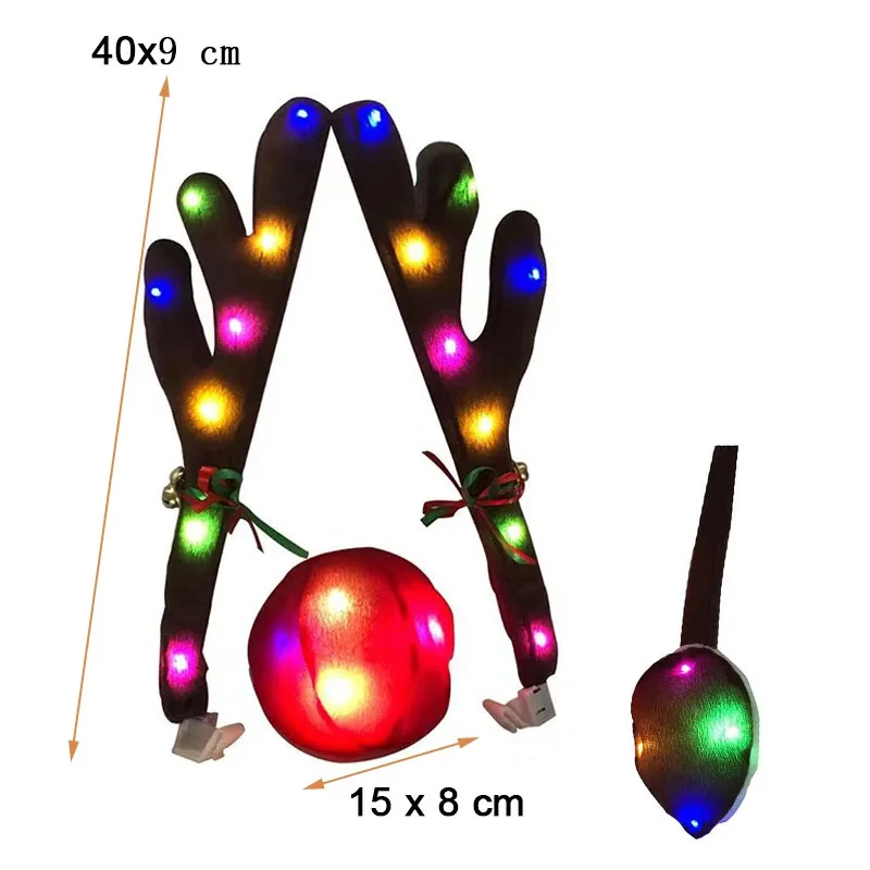 Dekoracja poroża samochodu renifer bożonarodzeniowa zestaw dekoracyjny z oświetleniem LED samochód ciężarówka kostium świąteczne rogi wystrój jelenia