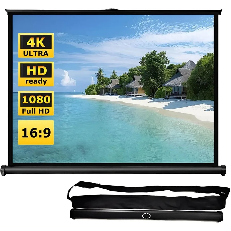 Small Portable Movie Screen for Home Theater, 30/40 in Outdoor Retractable Projector Screen, Mobile Tabletop Screen with Stand