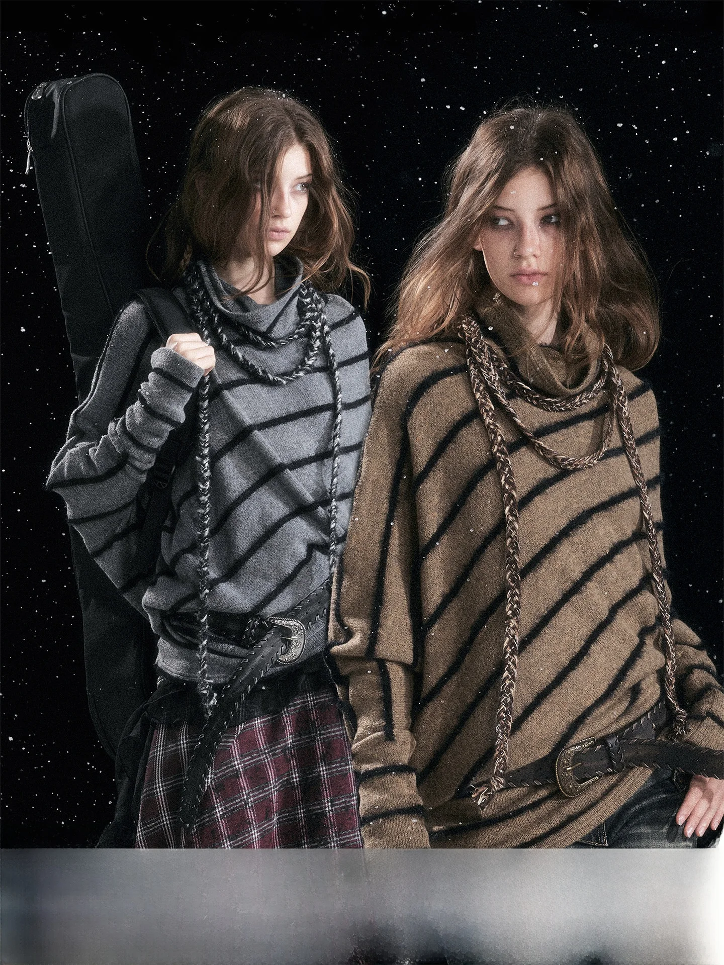 

CestNous Women's Loose Batwing Sve Sweater Asymmetrical Braid Rope Belted Diagonal Stripe Knitted Winter Casual Top