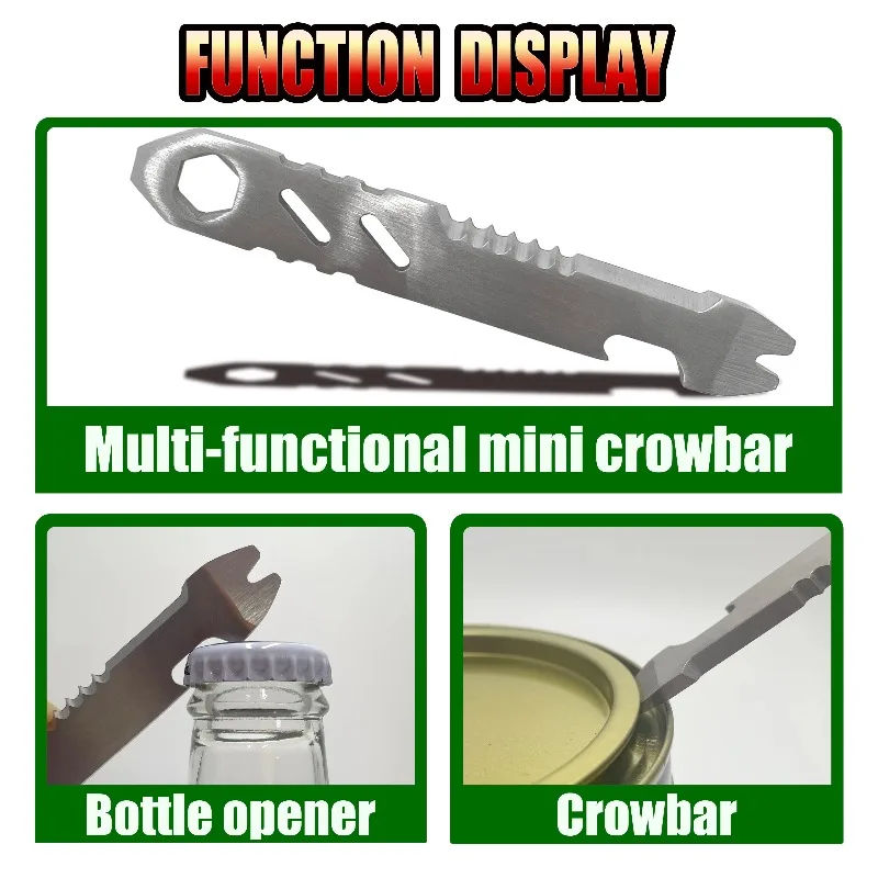New Mini Stainless Steel Multifunctional Pry Bar, Mini EDC Hex Wrench, Bottle Opener, Portable Outdoor Bicycle Repair Tool