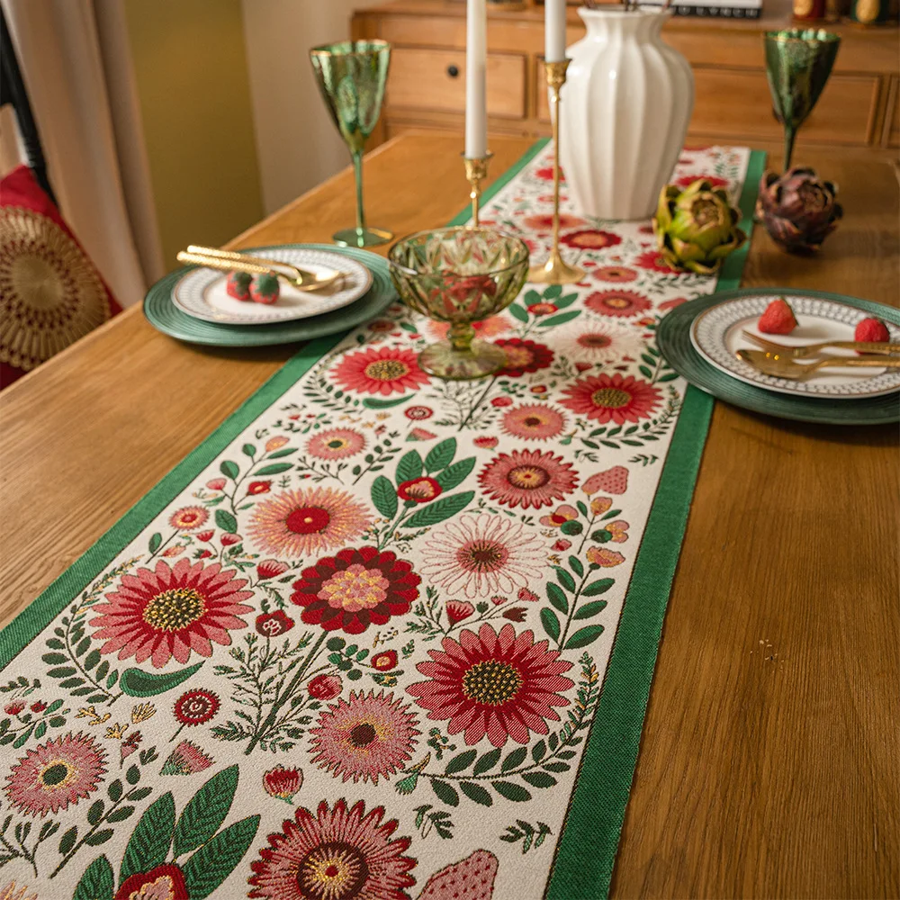 New Retro Flower Table Flag Oil Painting Style Sideboard Cloth Fabric American Coffee Table TV Cabinet Long Table Cloth Cloth